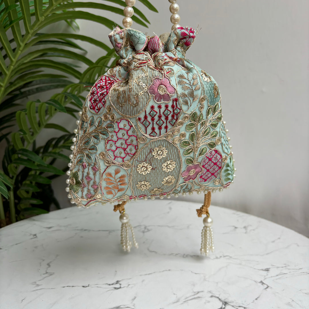 Handcrafted zari potli bags from The Zari Magic Collection – ideal for wedding favors, festive gifts, and bridal trousseaus