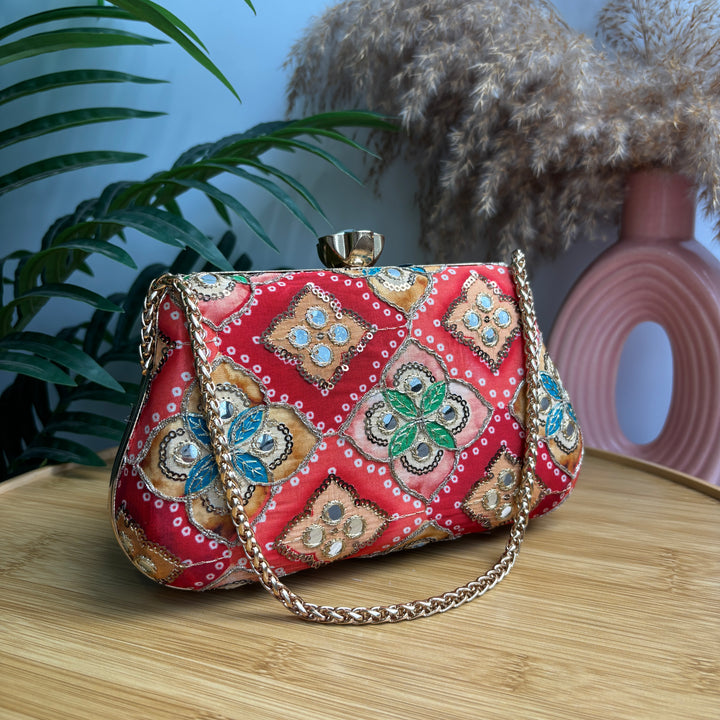 Bandhani mirror Frame Clutch