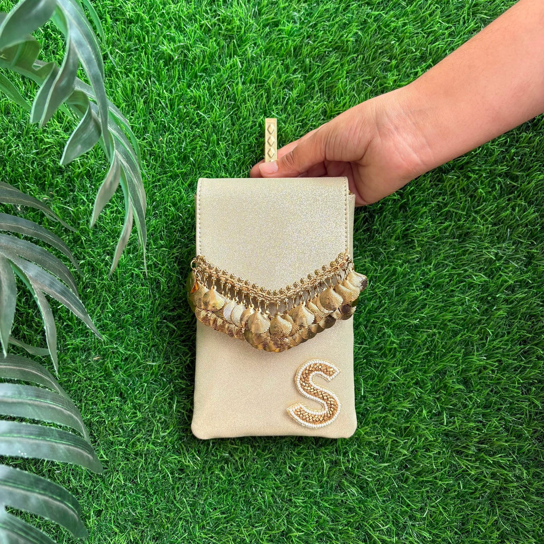 GOLD TASSELLED MOBILE SLEEVE - WITH CUSTOMISATION