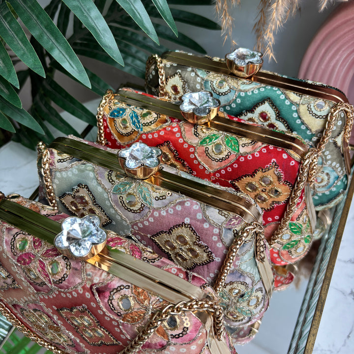 Bandhani mirror Frame Clutch