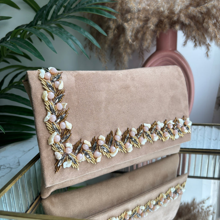 Suede stone Clutch