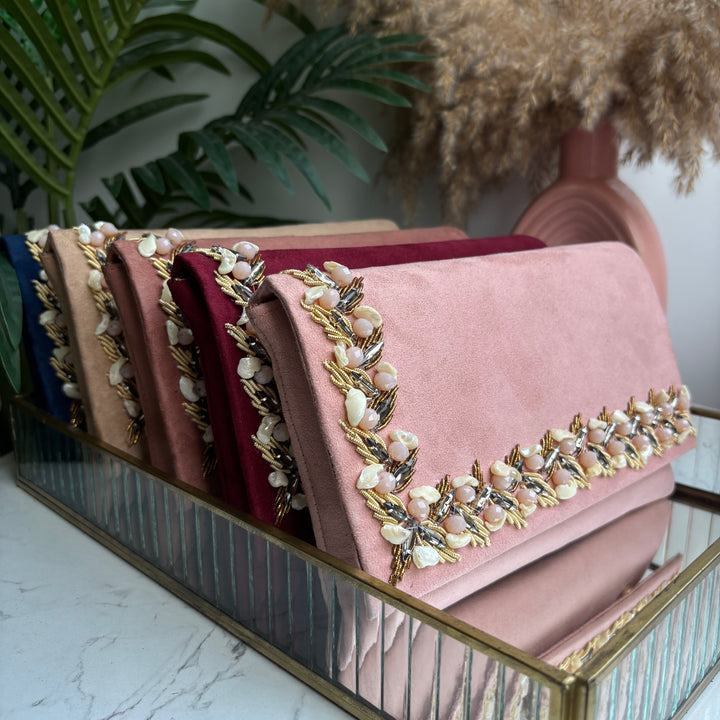 Suede stone Clutch