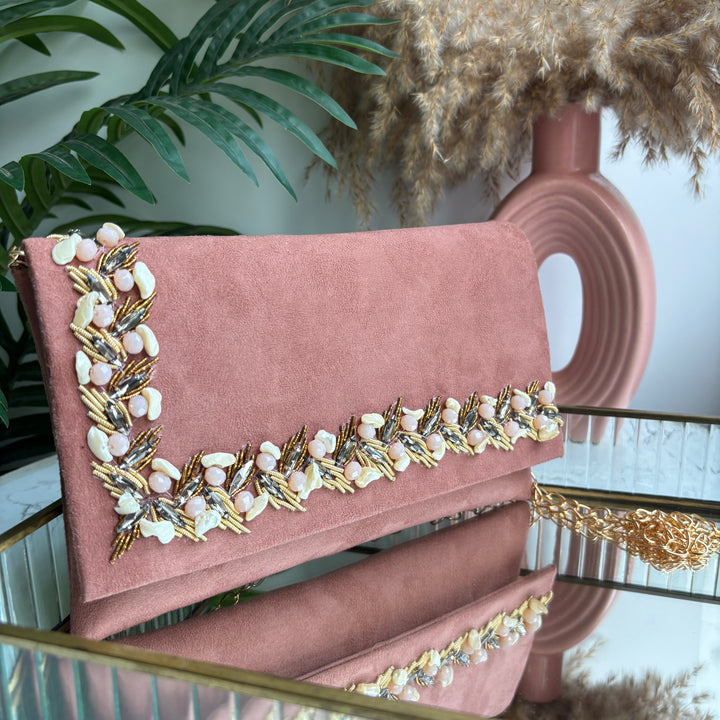 Suede stone Clutch