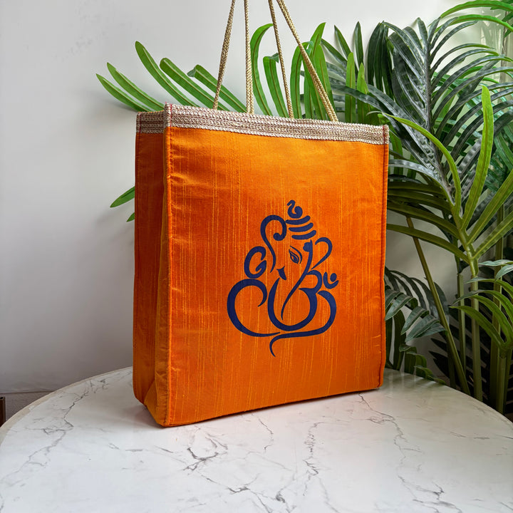 Raw silk Ganesh print Bags (Big size) - Bulk