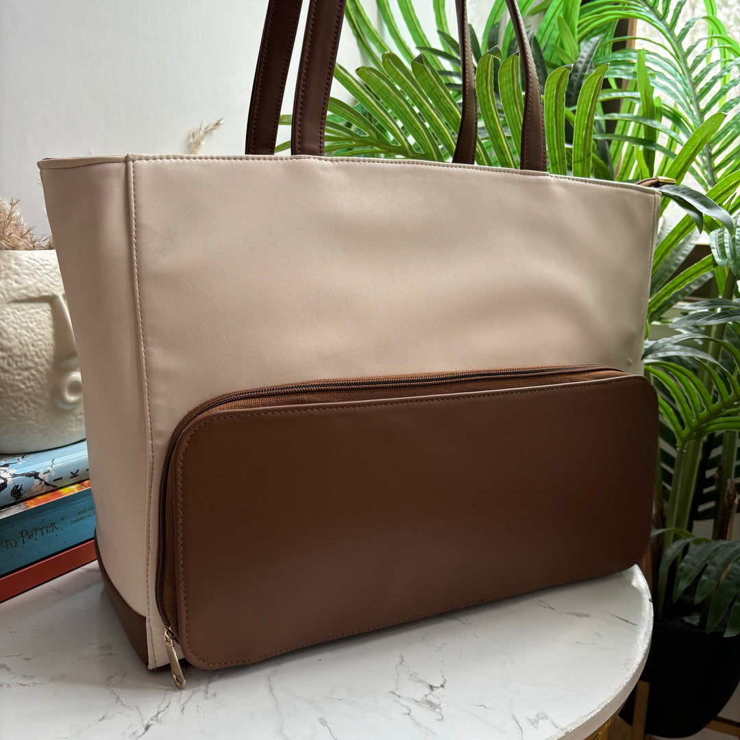 Dual colour tote bag with tiffin compartment