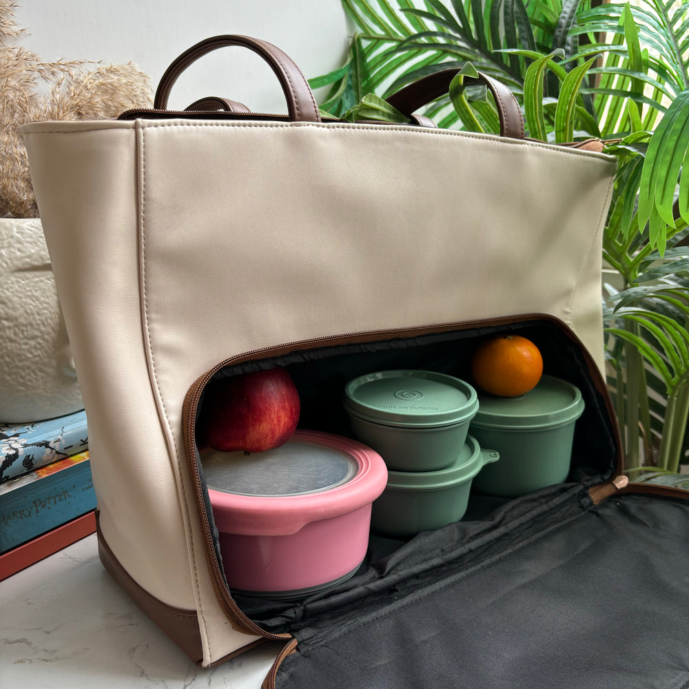 Dual colour tote bag with tiffin compartment