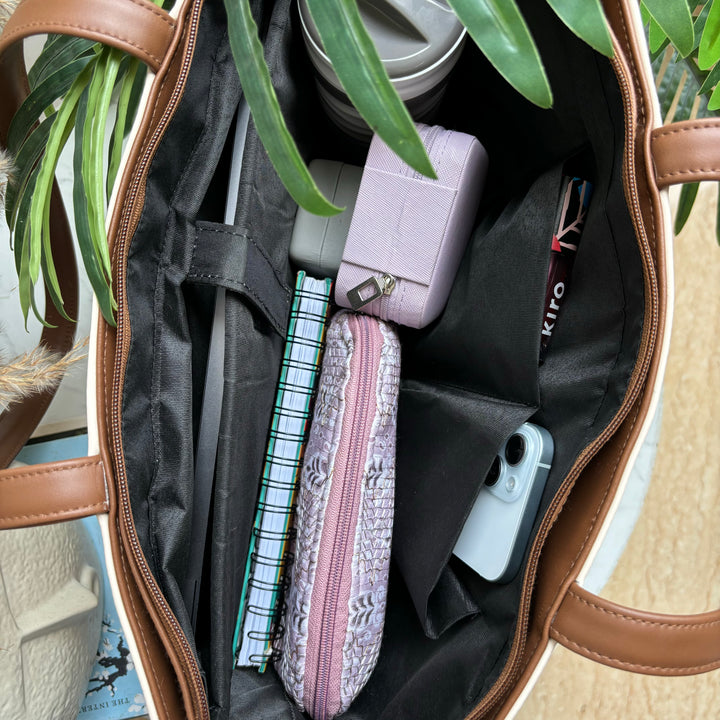 Dual colour tote bag with tiffin compartment